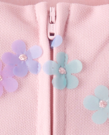 Girls Rainbow 3D Floral Mesh Fit And Flare Dress