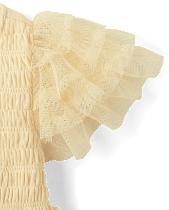 Girls Glitter Smocked Mesh Ruffle Dress