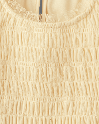 Girls Glitter Smocked Mesh Ruffle Dress