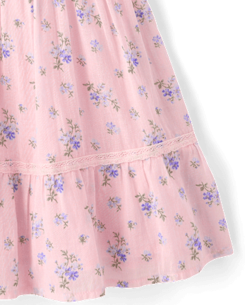 Girls Floral Pleated Smocked Dress