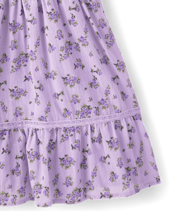 Girls Floral Pleated Smocked Dress