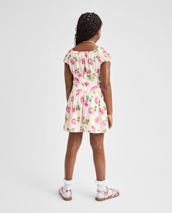 Robe à manches bouffantes smockées à fleurs pour filles