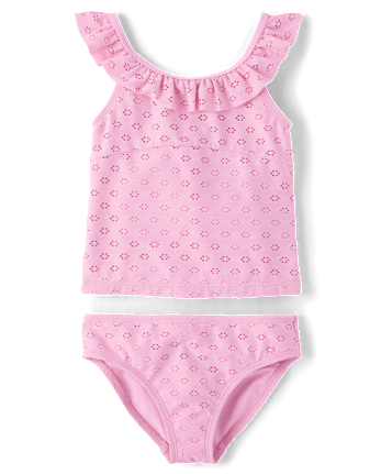 Girls Ruffle Eyelet Tankini Swimsuit