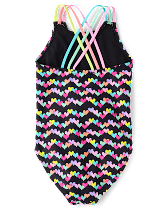 Girls Print Cross Back One Piece Swimsuit