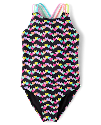 Girls Print Cross Back One Piece Swimsuit