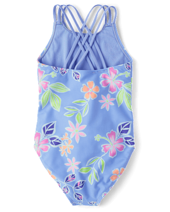 Girls Print Cross Back One Piece Swimsuit