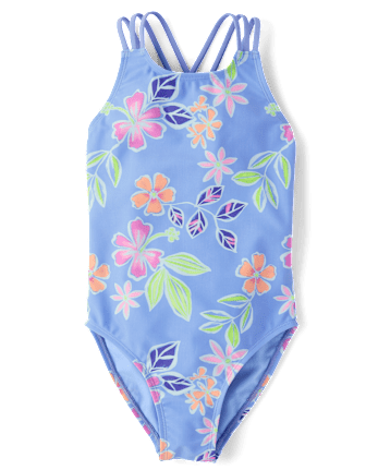 Girls Print Cross Back One Piece Swimsuit