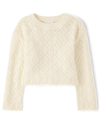 Girls Scalloped Crochet Sweater