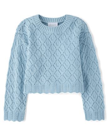 Girls Scalloped Crochet Sweater