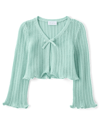 Girls Lettuce Pointelle Cardigan