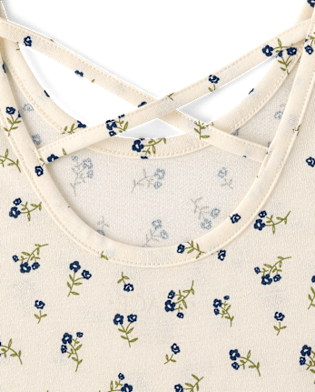 Girls Floral Cross Back Ruffle V-Waist Dress