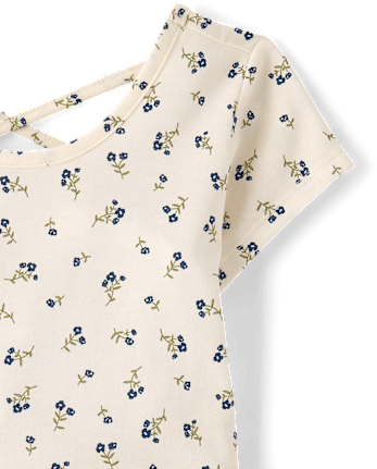 Girls Floral Cross Back Ruffle V-Waist Dress