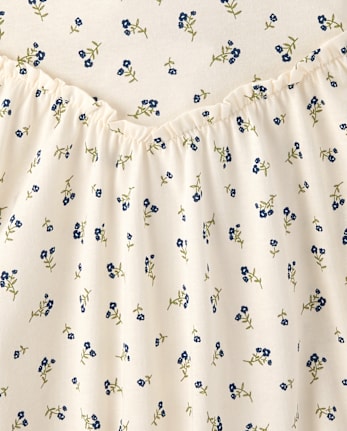 Girls Floral Cross Back Ruffle V-Waist Dress