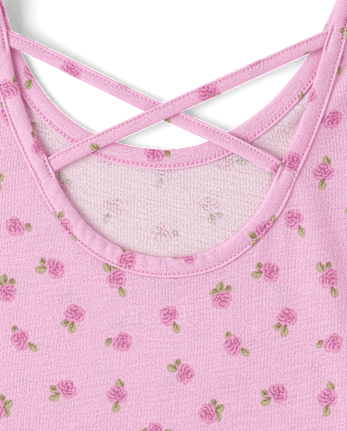 Girls Floral Cross Back Ruffle V-Waist Dress