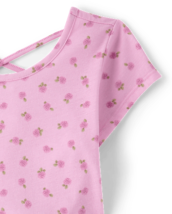 Girls Floral Cross Back Ruffle V-Waist Dress