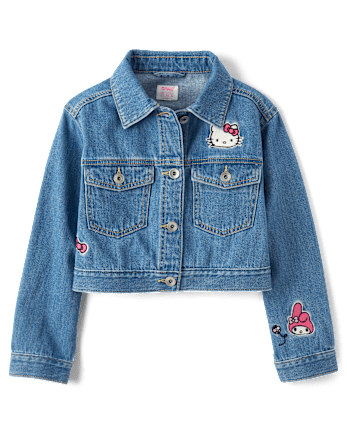 Girls Hello KittyÂ® And Friends Embroidered Denim Jacket