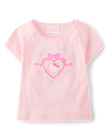 Girls Hello Kitty® Rhinestone Pointelle Raglan Top