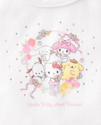 Girls Hello KittyÂ® Rhinestone Pointelle Raglan Top