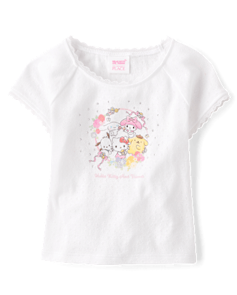 Girls Hello KittyÂ® Rhinestone Pointelle Raglan Top