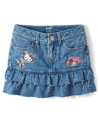 Girls Hello Kitty® And Friends Embroidered Tiered Denim Skort