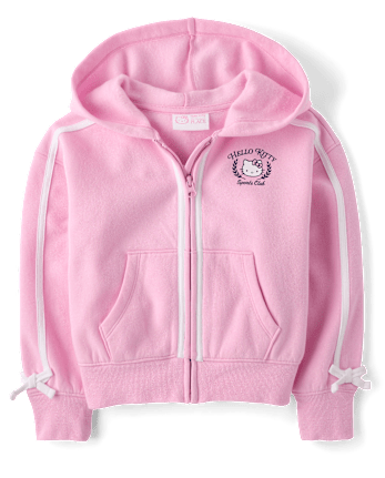 Girls Hello Kitty® Side Stripe Bow Premium Fleece Zip Up Hoodie