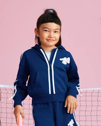 Sweat à capuche zippé en polaire premium Hello Kitty® avec nœud et rayures latérales pour filles