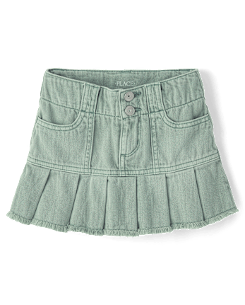 Girls Garment Dyed Denim Pleated Skort