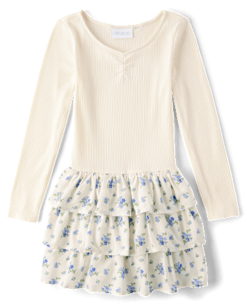 Robe fleurie à volants et taille basse pour fille