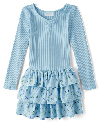 Robe fleurie à volants et taille basse pour fille