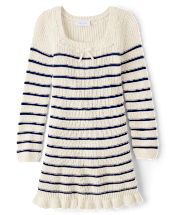 Girls Striped Bow Sweater Dress