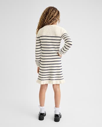 Girls Striped Bow Sweater Dress