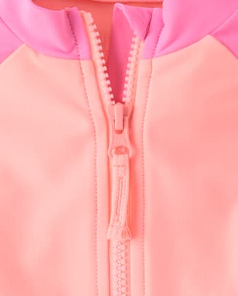 Girls Colorblock Half Zip Rashguard One Piece Swimsuit