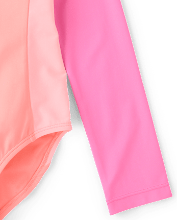 Girls Colorblock Half Zip Rashguard One Piece Swimsuit