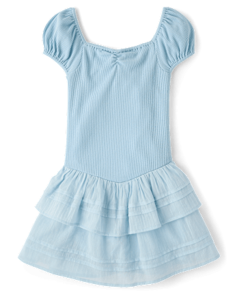 Girls Pleated Tiered V-Waist Dress
