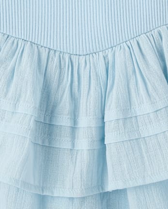 Girls Pleated Tiered V-Waist Dress