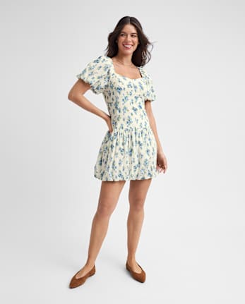 Womens Mommy And Me Floral Textured Mini Bubble Dress