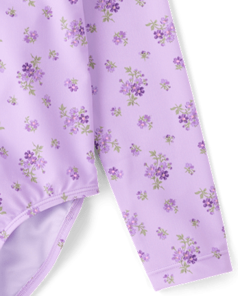 Girls Floral Half Zip Rashguard One Piece Swimsuit