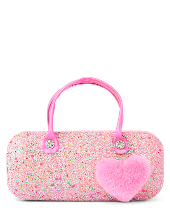 Étui à lunettes de soleil à paillettes en forme de cœur pour filles