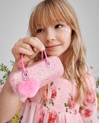 Étui à lunettes de soleil à paillettes en forme de cœur pour filles