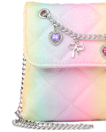 Girls Rainbow Glitter Charm Bag