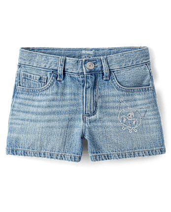 Girls Kuromiâ¢ Rhinestone Denim Shortie Shorts