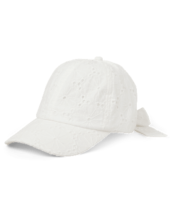 Girls Bow Back Embroidered Eyelet Baseball Hat