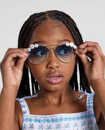 Lunettes de soleil aviateur à fleurs pour filles