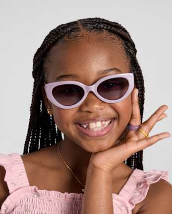 Girls Perforated Heart Cat Eye Sunglasses