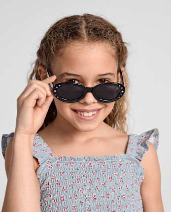 Girls Rhinestone Oval Sunglasses