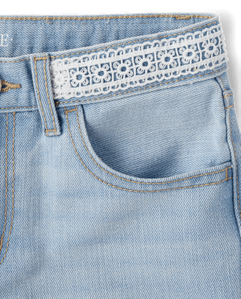 Girls Embroidered Floral Relaxed Denim Midi Shorts