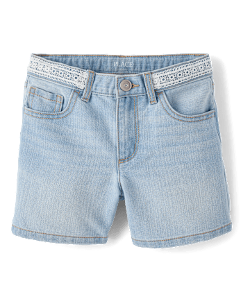 Girls Embroidered Floral Relaxed Denim Midi Shorts