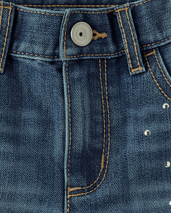 Short en jean midi à strass pour filles