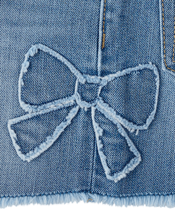 Girls Applique Bow Midi Jean Shorts