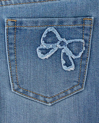 Girls Applique Bow Midi Jean Shorts